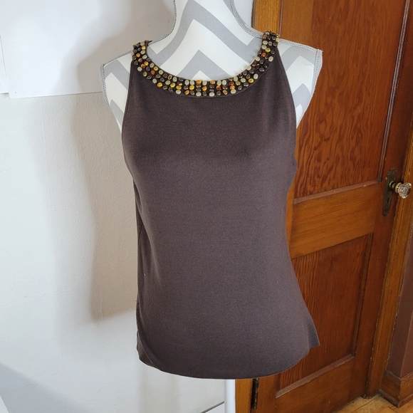 Womens Loft Beaded Neckline Silk/cotton tank Keyhole back Size Large - Picture 2 of 7
